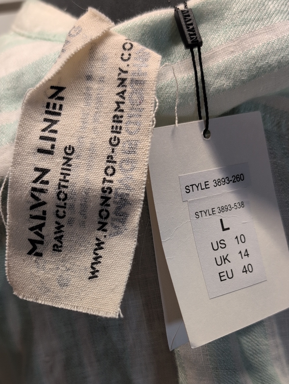 Malvin | Hamburg Germany 100% Linen Green/White Stripe Shirt Dress Size 10 NWT - Picture 6 of 9
